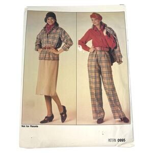 Vtg 80s Vogue 0995 Suit Sew Pattern Sz 8-12 Blazer Blouse Skirt Pants OOP UC FF